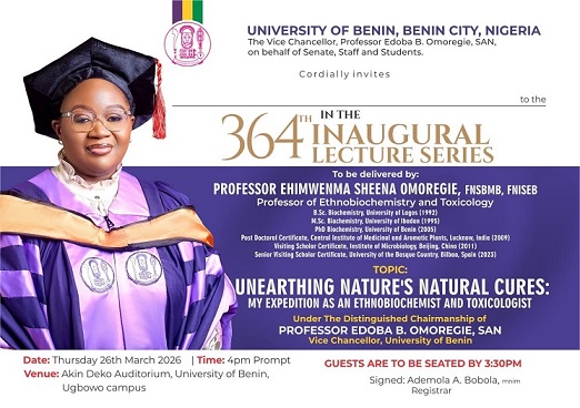 University of Benin (UNIBEN) Hosts 364th Inaugural Lecture Series