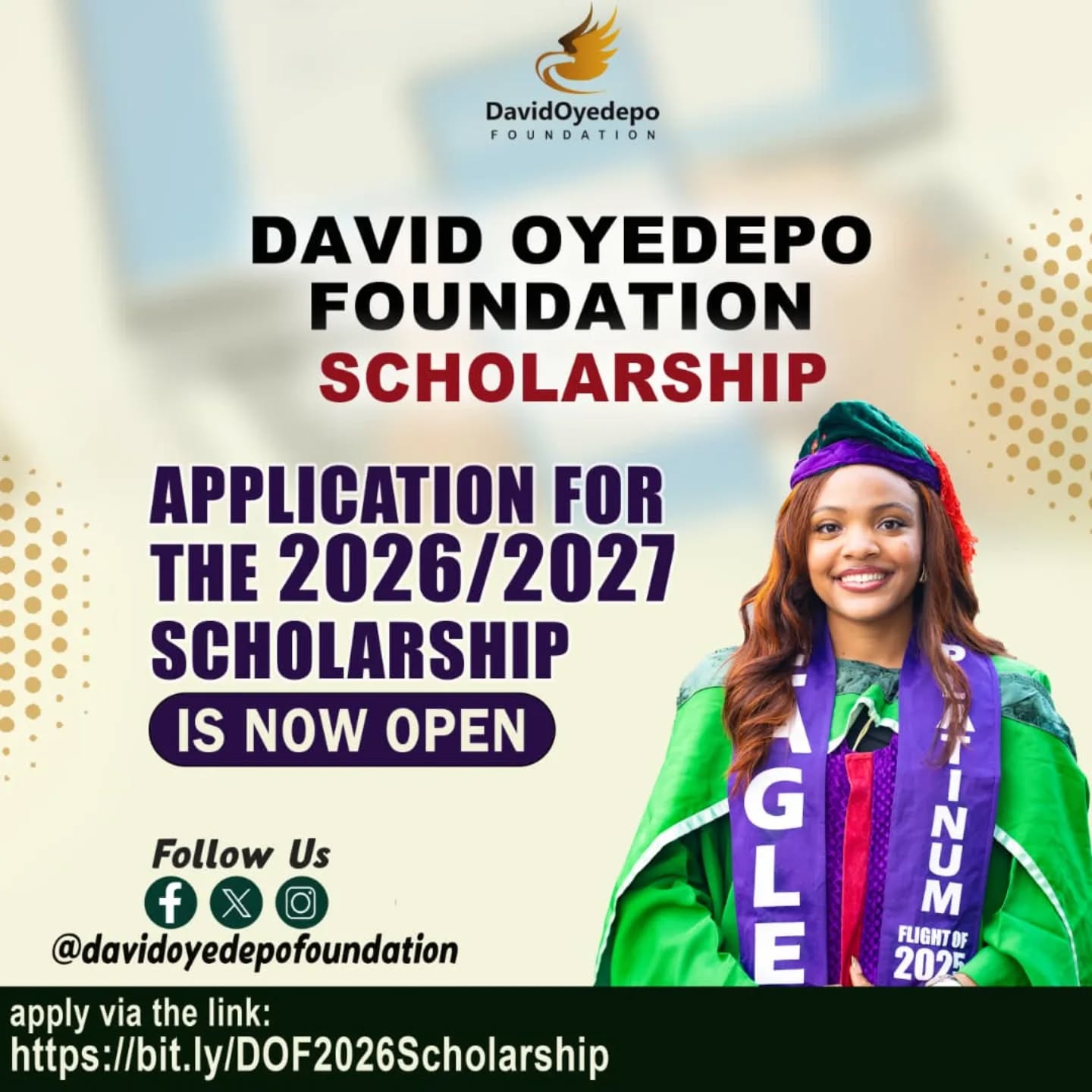 David Oyedepo Foundation Scholarship Application Portal now Opened for African Students 2026/2027 Session